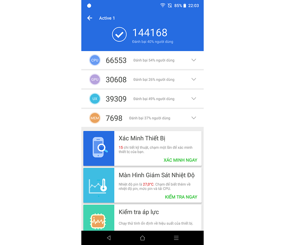 Đánh giá hiệu năng vsmart active 1 qua điểm số AnTuTu