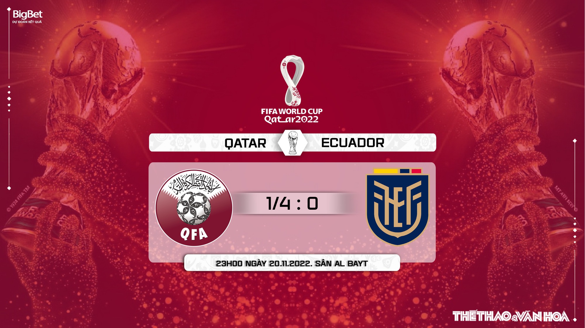 Kèo tỷ số Qatar vs Ecuador hôm nay 20/11: Xem trực tiếp kết quả bóng đá